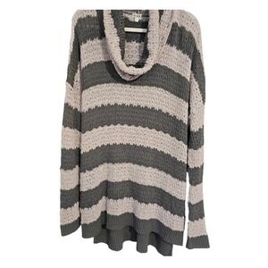14th & Union Striped Cowl Neck Knit Sweater Army Green and Cream Medium